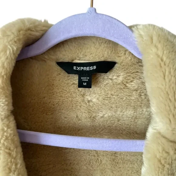 Express Y2K Vintage Suede Leather Faux Fur Lined Winter Coat Medium - Picture 13 of 15